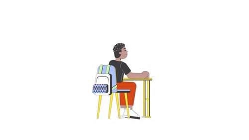 Animated Flat Design Student Sitting at Desk