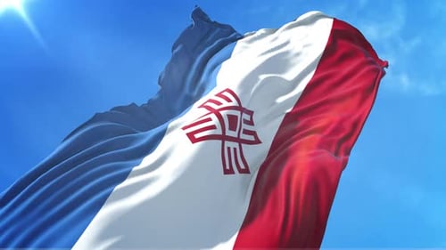 Mari El Republic Flag Waving Against Blue Sky