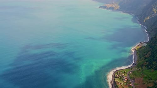 Aerial Tropical Island Shoreline with Breathtaking View Amazing Ocean Cliffs