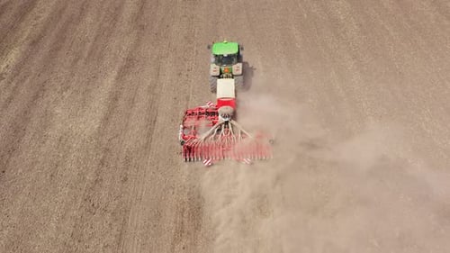 Harvesting on Large Mechanized Farm As Seen From Above