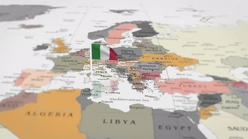 Italy Flag Pinpoint on Europe Map Animation
