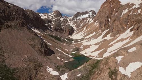 A mountain valley with a lake in the middle.