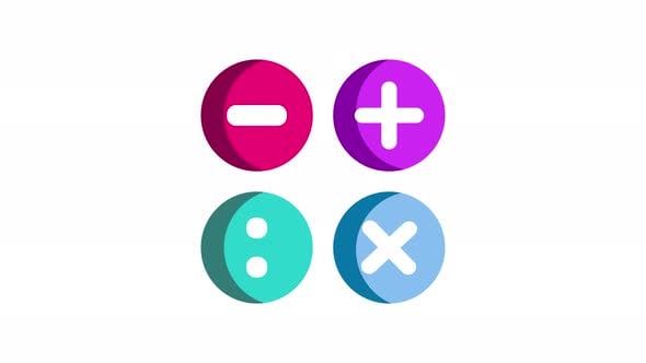 Animated math with multiplication, division, subtraction and addition ...