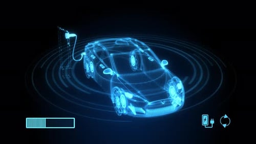 Futuristic Electric Car Charging Wireframe Animation