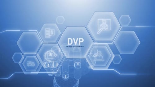 Futuristic Robotic Hand Interacting with Digital Business Hexagons