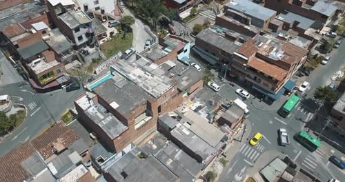 Aerial Drone View Of Medellin, Colombia, Flying Over Comuna 13 Slums During Daytime