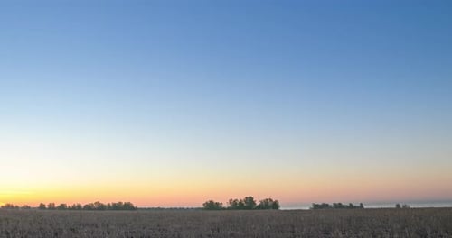 Flat Hill Meadow Timelapse at the Summer Sunrise Time Wild Nature and Rural Grass Field Sun Rays and