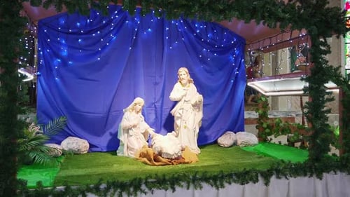 Christmas nativity decoration inside a church