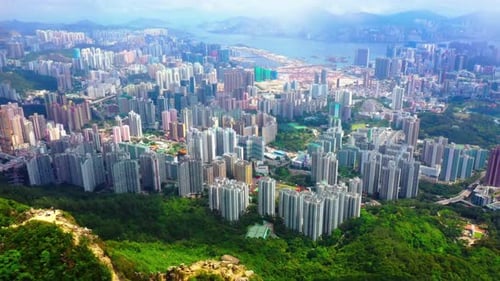 Breathtaking And Bird’s Eye View Of Hong Kong City And High Rise Buildings, China