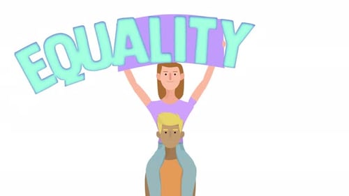 Minimalist Equality Text Reveal with People Holding Banner