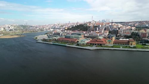 Halic Congress Center in Istanbul, drone low flight, circle around