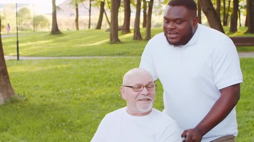 AfricanAmerican Caregiver and Old Man Professional Nurse and Patient in a Nursing Home Assistance