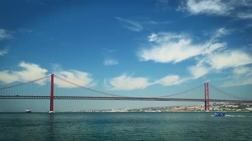 View of 25 De Abril Bridge Lisbon Portugal