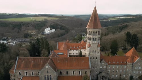 Drone footage of the abbey in Clervaux, Luxembourg