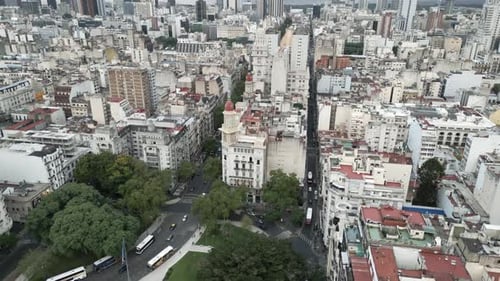 Aerial Drone Fly Above Center of Buenos Aires City Argentina, Neighborhood and Architecture during D