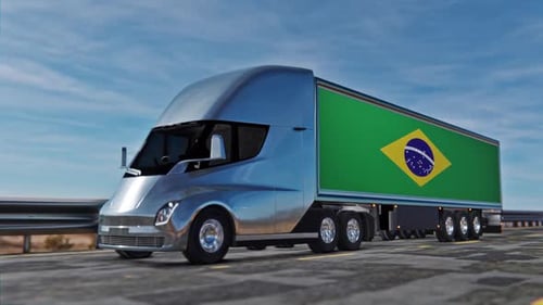 Modern Semi Truck with Brazilian Flag Trailer Animation