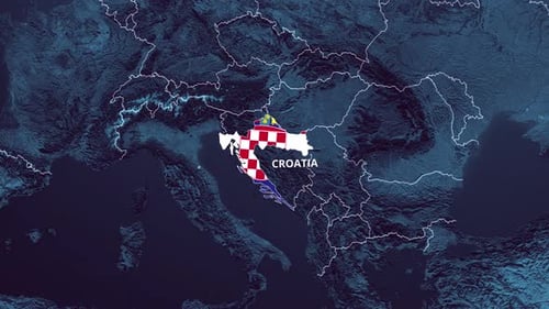 Croatia Map Highlight Animation with National Flag Reveal