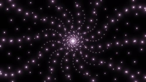 Curved stream of moving luminous dots