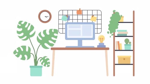 Aesthetic cozy workspace at home 2D object animation