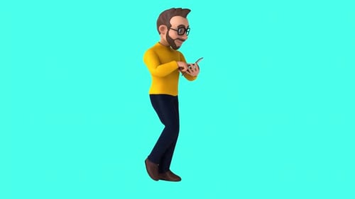 Fun 3D cartoon casual character with a phone (with alpha channel)