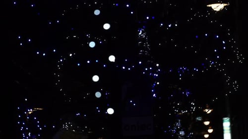 Holiday Lights Glittering at Night in City