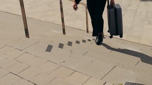 Tourist Man with Suitcase Baggage in Spain A Traveler with Luggage Suit Jacket on Business Street Go