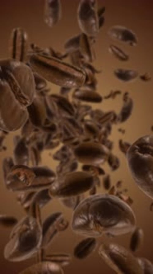 Super Slow Motion Shot of Falling Roasted Coffee Beans in Macro Roasting Flying Coffee Whole Coffee