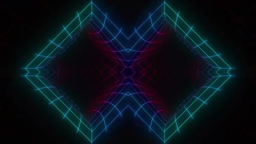 Dynamischer Neongittertunnel mit glühenden Retro-Vibes und cooler Animation