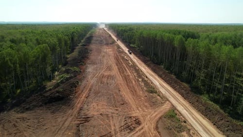 Cutting Down Trees in the Forest for the Construction of Highways Aerial View