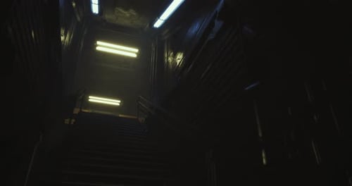 Dark Futuristic Industrial Stairwell Background Animation