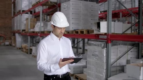 Warehouse Worker Storekeeper Manager Man Using Tablet Logistics