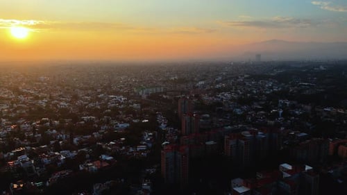 Sunrise over south Mexico City, aerial footage