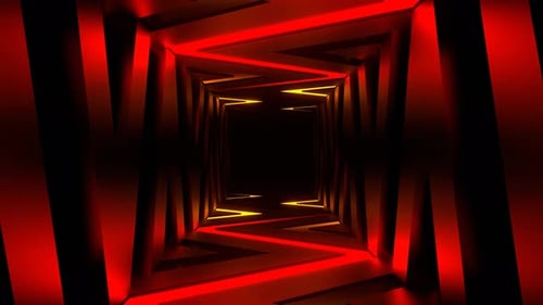 Korridor-Hintergrund mit roten und orangefarbenen Neonkurven, VJ Loop in 4K