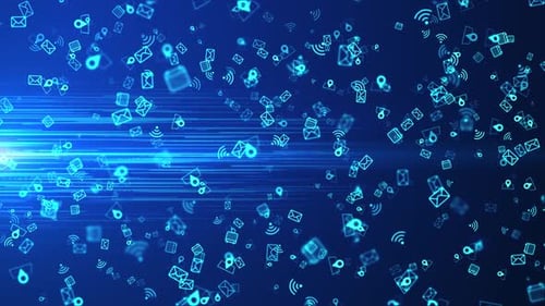 Abstract Tech Data Stream Background with Digital Icons