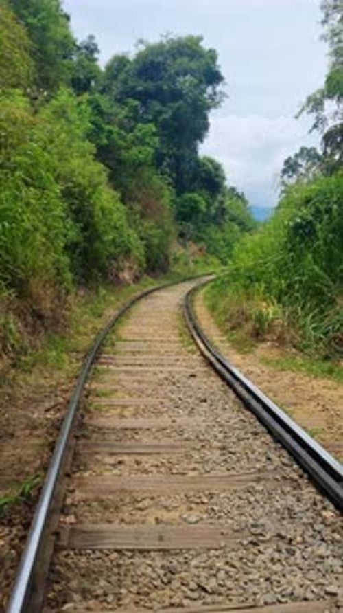 Vertical shot of the iconic Badulla–Colombo railway tracks near Ella, Sri Lanka