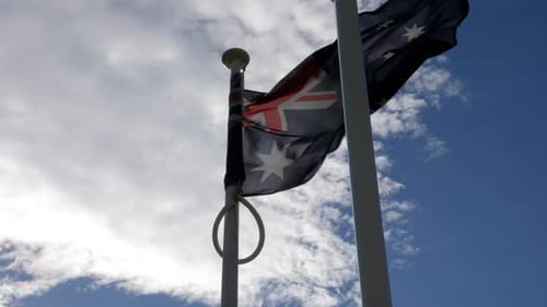 Australian Flag Waving Against a Blue Sky