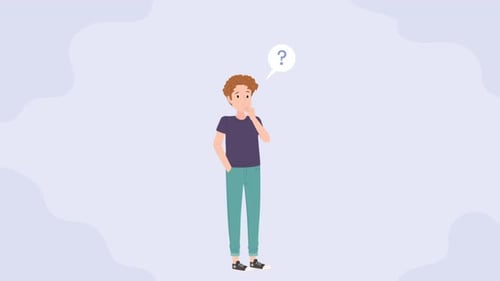 Animated Thinking Person with Question Mark Bubble