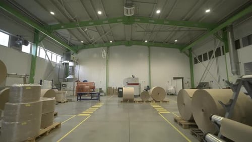 Huge Plant Hall with Large Rolls for Winding Cardboard