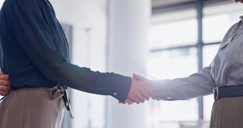 Welcome, handshake and business people in office for job interview, deal or partnership agreement