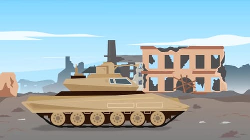 Tank Passing Through The Ruins Of War