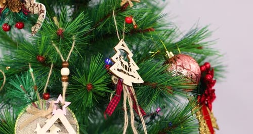 Festive Christmas Tree with Wooden Ornaments
