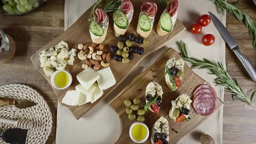 Overhead View of Delicious Appetizer Food Spread