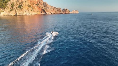 Sports Boat Sails and Makes Beautiful Turns Aerial View 4 K