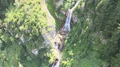 Aerial View of Scenic Waterfall in Lush Forest