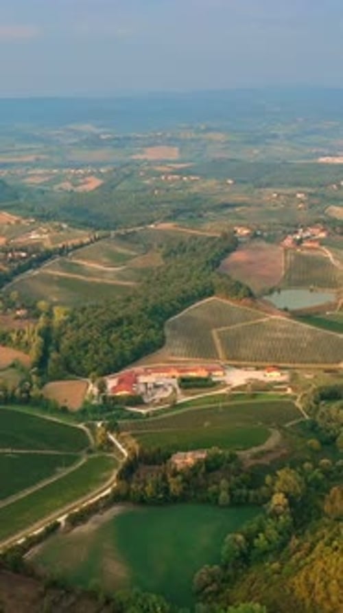 Drone Panning Over Beautiful Landscape Tuscany Italy Hills at Sunset