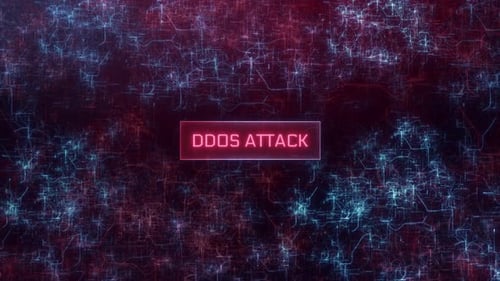 Conceito de ataque DDOS sobre fundo escuro de redes de computadores 4K