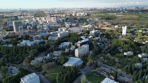 High resolution 4K aerial drone video of Northern Rehovot City- Israel during the golden hour