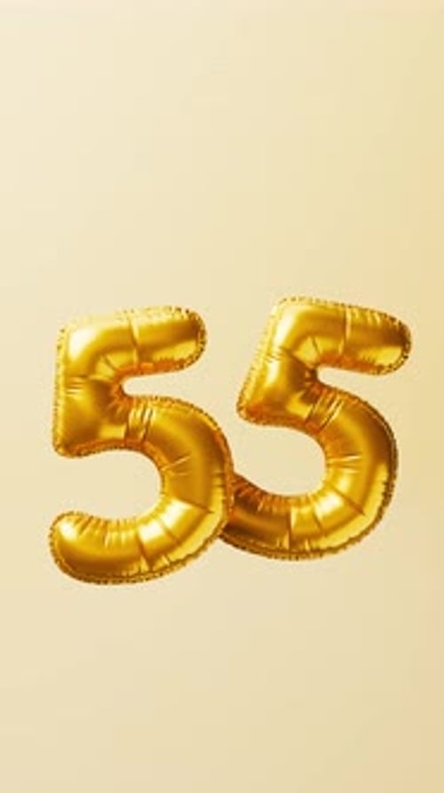 Golden Balloons Number 55 Rise and Float Animation Anniversary Concept 3d Render
