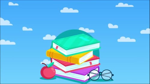 Cartoon School Elements Falling to Down 4K