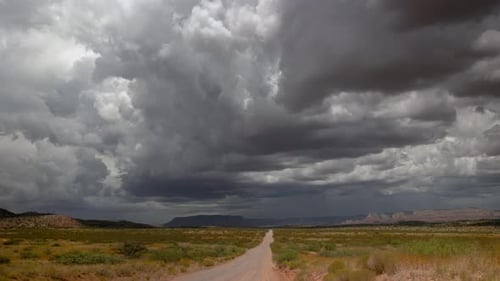 Thunderstorm Extreme Weather Over Dirt Road Wide Shot